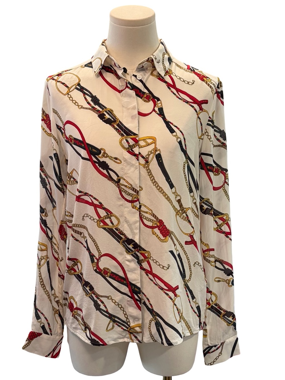 & Other Stories White Button-Down with Red, Black & Gold Chain Print $169 retail